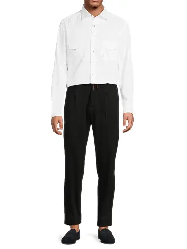 Stefano Ricci Men's Cotton Chambray Snap-Front Shirt - White | Thumbnail 2 Stefano Ricci Men's Cotton Chambray Snap-Front Shirt - White | Thumbnail 2