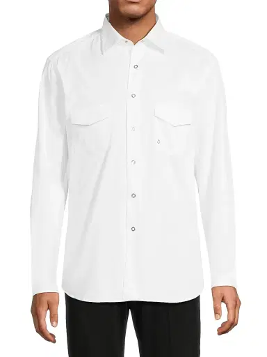 Stefano Ricci Men's Cotton Chambray Snap-Front Shirt - White | Thumbnail 3 Stefano Ricci Men's Cotton Chambray Snap-Front Shirt - White | Thumbnail 3