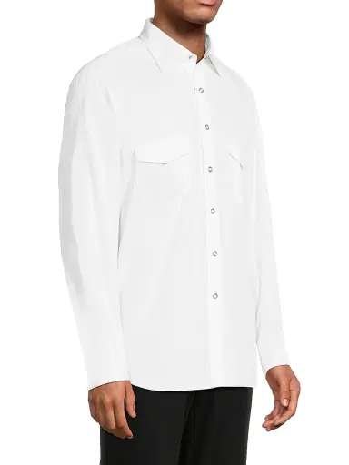 Stefano Ricci Men's Cotton Chambray Snap-Front Shirt - White | Thumbnail 4 Stefano Ricci Men's Cotton Chambray Snap-Front Shirt - White | Thumbnail 4