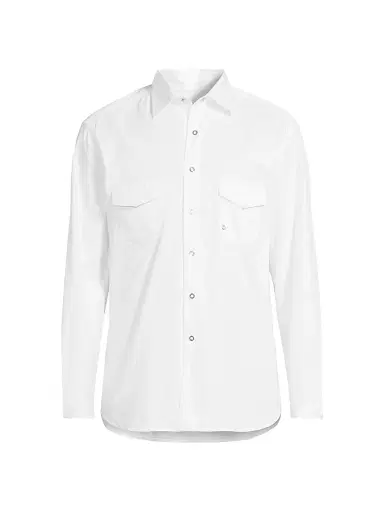 Stefano Ricci Men's Cotton Chambray Snap-Front Shirt - White | Thumbnail 1 Stefano Ricci Men's Cotton Chambray Snap-Front Shirt - White | Thumbnail 1