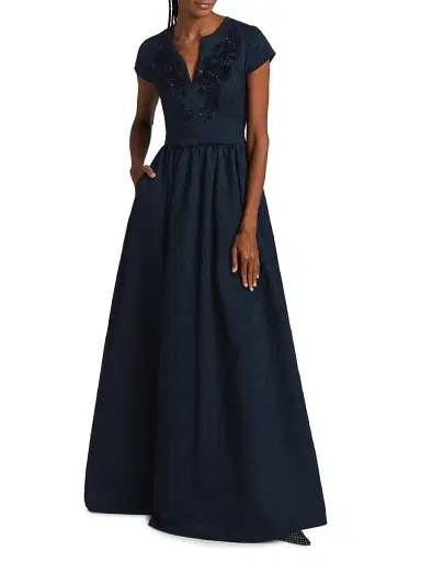 SACHIN BABI Women's Estelle Embellished Jacquard Fit & Flare Gown - Poseidon | Thumbnail 2 SACHIN BABI Women's Estelle Embellished Jacquard Fit & Flare Gown - Poseidon | Thumbnail 2