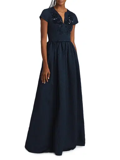 SACHIN BABI Women's Estelle Embellished Jacquard Fit & Flare Gown - Poseidon | Thumbnail 3 SACHIN BABI Women's Estelle Embellished Jacquard Fit & Flare Gown - Poseidon | Thumbnail 3