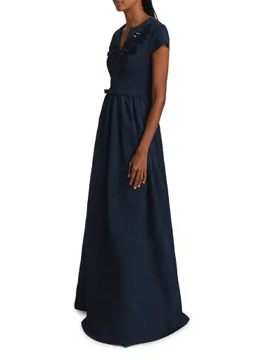 SACHIN BABI Women's Estelle Embellished Jacquard Fit & Flare Gown - Poseidon | Thumbnail 4 SACHIN BABI Women's Estelle Embellished Jacquard Fit & Flare Gown - Poseidon | Thumbnail 4