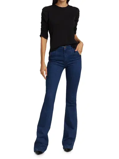 Veronica Beard Women's Waldorf Ruched-Sleeve T-Shirt - Black | Thumbnail 2 Veronica Beard Women's Waldorf Ruched-Sleeve T-Shirt - Black | Thumbnail 2