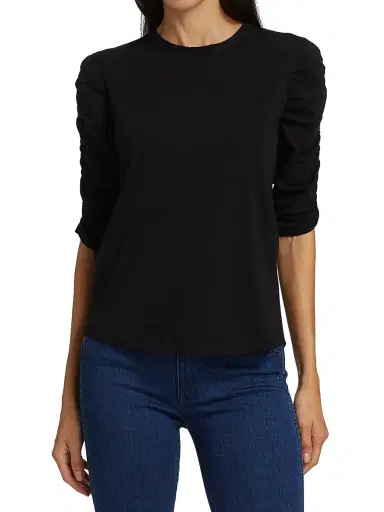 Veronica Beard Women's Waldorf Ruched-Sleeve T-Shirt - Black | Thumbnail 3 Veronica Beard Women's Waldorf Ruched-Sleeve T-Shirt - Black | Thumbnail 3
