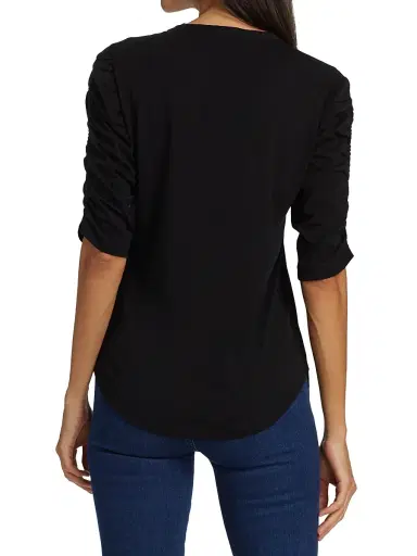 Veronica Beard Women's Waldorf Ruched-Sleeve T-Shirt - Black | Thumbnail 5 Veronica Beard Women's Waldorf Ruched-Sleeve T-Shirt - Black | Thumbnail 5