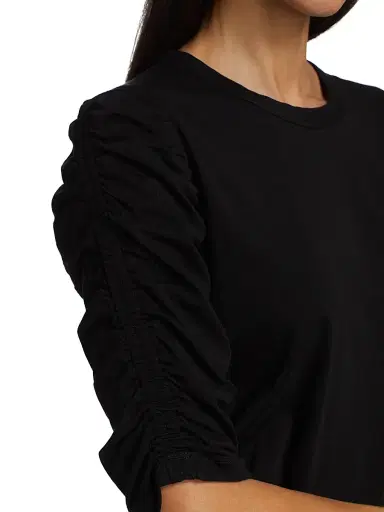 Veronica Beard Women's Waldorf Ruched-Sleeve T-Shirt - Black | Thumbnail 6 Veronica Beard Women's Waldorf Ruched-Sleeve T-Shirt - Black | Thumbnail 6