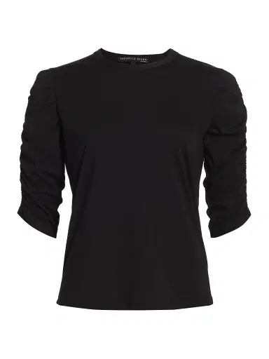 Veronica Beard Women's Waldorf Ruched-Sleeve T-Shirt - Black | Thumbnail 1 Veronica Beard Women's Waldorf Ruched-Sleeve T-Shirt - Black | Thumbnail 1