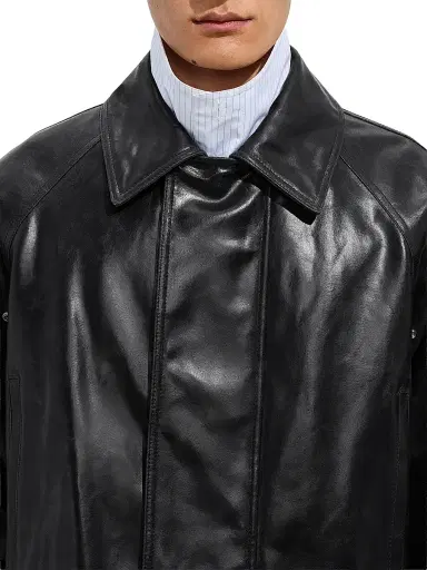 Bottega Veneta Men's Crackled Intrecciato Collar Leather Jacket | Thumbnail 5 Bottega Veneta Men's Crackled Intrecciato Collar Leather Jacket | Thumbnail 5