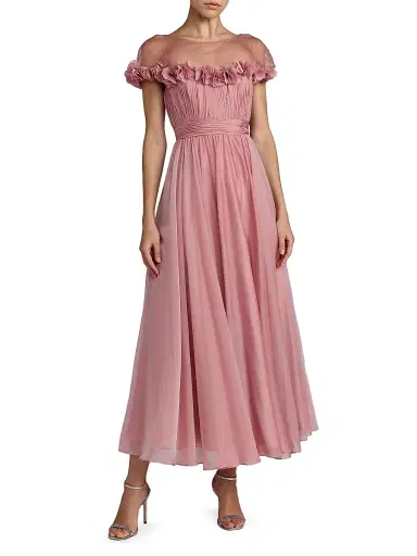 Mac Duggal Women's Floral Chiffon Midi-Dress - Rose Gold - Size 16 | Thumbnail 1 Mac Duggal Women's Floral Chiffon Midi-Dress - Rose Gold - Size 16 | Thumbnail 1
