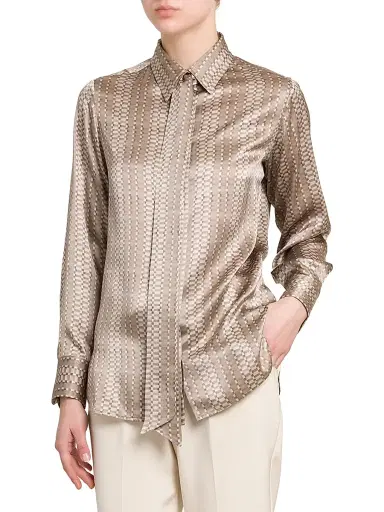Kiton Women's Printed Silk Tie Shirt - Beige - Size 8 | Thumbnail 3 Kiton Women's Printed Silk Tie Shirt - Beige - Size 8 | Thumbnail 3