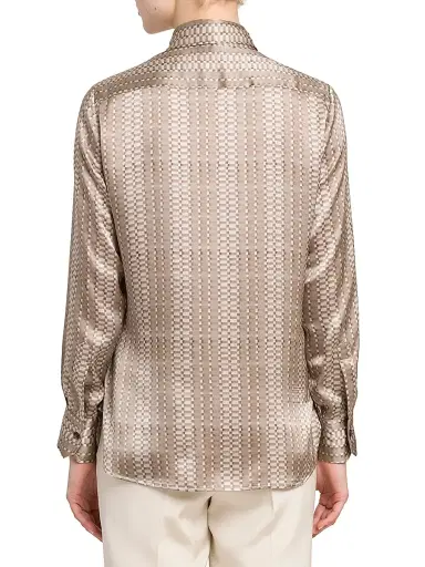 Kiton Women's Printed Silk Tie Shirt - Beige - Size 8 | Thumbnail 4 Kiton Women's Printed Silk Tie Shirt - Beige - Size 8 | Thumbnail 4