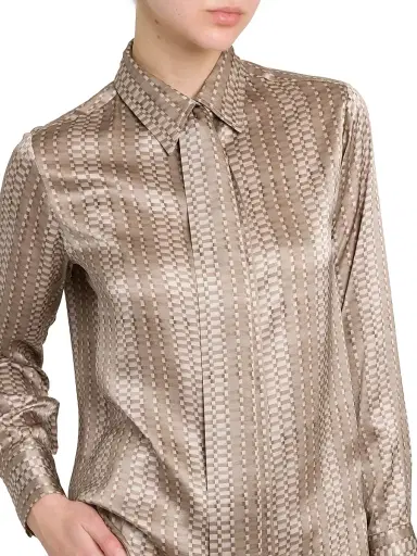 Kiton Women's Printed Silk Tie Shirt - Beige - Size 8 | Thumbnail 5 Kiton Women's Printed Silk Tie Shirt - Beige - Size 8 | Thumbnail 5