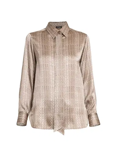 Kiton Women's Printed Silk Tie Shirt - Beige - Size 8 | Thumbnail 1 Kiton Women's Printed Silk Tie Shirt - Beige - Size 8 | Thumbnail 1