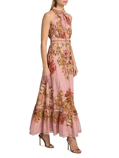 Hemant & Nandita Women's Sula Floral Cotton Tie-Waist Maxi Shirtdress - Dusty Pink | Thumbnail 2 Hemant & Nandita Women's Sula Floral Cotton Tie-Waist Maxi Shirtdress - Dusty Pink | Thumbnail 2