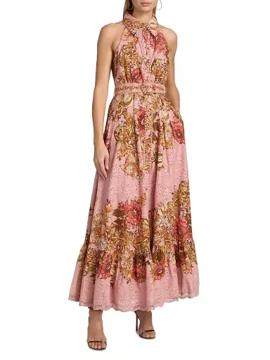 Hemant & Nandita Women's Sula Floral Cotton Tie-Waist Maxi Shirtdress - Dusty Pink | Thumbnail 3 Hemant & Nandita Women's Sula Floral Cotton Tie-Waist Maxi Shirtdress - Dusty Pink | Thumbnail 3