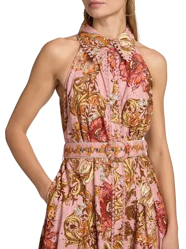 Hemant & Nandita Women's Sula Floral Cotton Tie-Waist Maxi Shirtdress - Dusty Pink | Thumbnail 6 Hemant & Nandita Women's Sula Floral Cotton Tie-Waist Maxi Shirtdress - Dusty Pink | Thumbnail 6