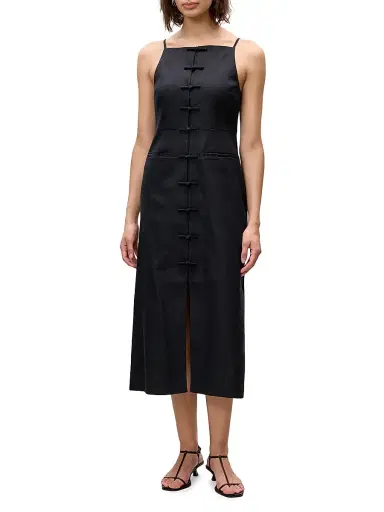 REBECCA TAYLOR Women's Beatrice Stretch Linen-Blend Midi-Dress - Black - Size 12 | Thumbnail 2 REBECCA TAYLOR Women's Beatrice Stretch Linen-Blend Midi-Dress - Black - Size 12 | Thumbnail 2