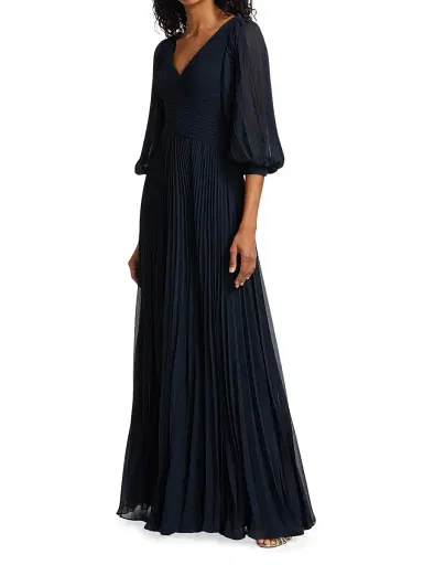 Teri Jon by Rickie Freeman Women's Chiffon Pleated Gown - Navy | Thumbnail 2 Teri Jon by Rickie Freeman Women's Chiffon Pleated Gown - Navy | Thumbnail 2