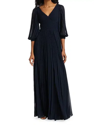 Teri Jon by Rickie Freeman Women's Chiffon Pleated Gown - Navy | Thumbnail 3 Teri Jon by Rickie Freeman Women's Chiffon Pleated Gown - Navy | Thumbnail 3