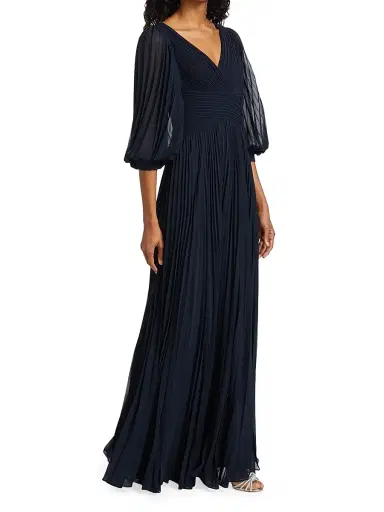 Teri Jon by Rickie Freeman Women's Chiffon Pleated Gown - Navy | Thumbnail 4 Teri Jon by Rickie Freeman Women's Chiffon Pleated Gown - Navy | Thumbnail 4