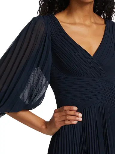 Teri Jon by Rickie Freeman Women's Chiffon Pleated Gown - Navy | Thumbnail 6 Teri Jon by Rickie Freeman Women's Chiffon Pleated Gown - Navy | Thumbnail 6