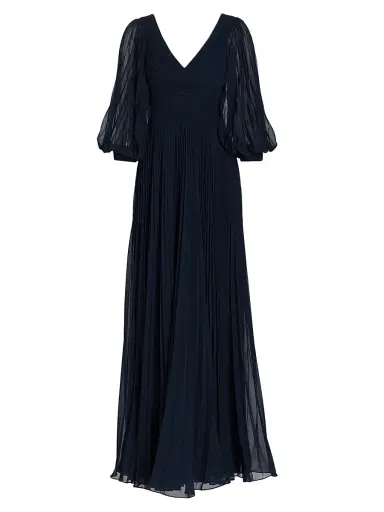 Teri Jon by Rickie Freeman Women's Chiffon Pleated Gown - Navy | Thumbnail 1 Teri Jon by Rickie Freeman Women's Chiffon Pleated Gown - Navy | Thumbnail 1