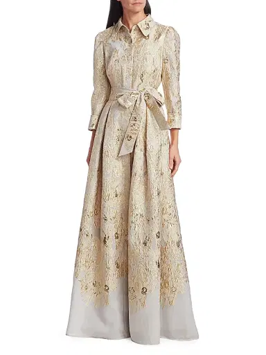 Teri Jon by Rickie Freeman Women's Brocade Shirt Gown - Gold - Size 8 | Thumbnail 2 Teri Jon by Rickie Freeman Women's Brocade Shirt Gown - Gold - Size 8 | Thumbnail 2