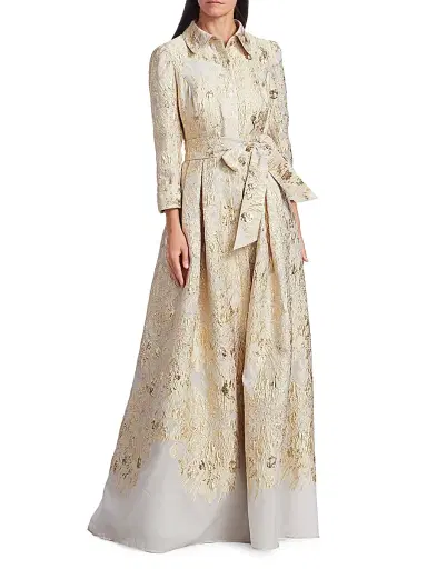 Teri Jon by Rickie Freeman Women's Brocade Shirt Gown - Gold - Size 8 | Thumbnail 3 Teri Jon by Rickie Freeman Women's Brocade Shirt Gown - Gold - Size 8 | Thumbnail 3