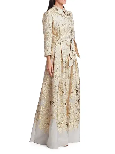 Teri Jon by Rickie Freeman Women's Brocade Shirt Gown - Gold - Size 8 | Thumbnail 4 Teri Jon by Rickie Freeman Women's Brocade Shirt Gown - Gold - Size 8 | Thumbnail 4
