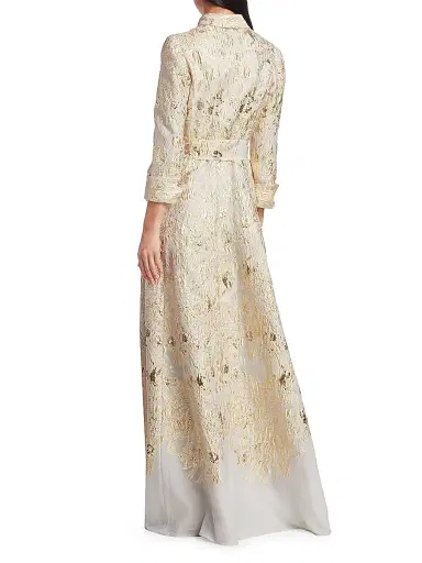Teri Jon by Rickie Freeman Women's Brocade Shirt Gown - Gold - Size 8 | Thumbnail 5 Teri Jon by Rickie Freeman Women's Brocade Shirt Gown - Gold - Size 8 | Thumbnail 5