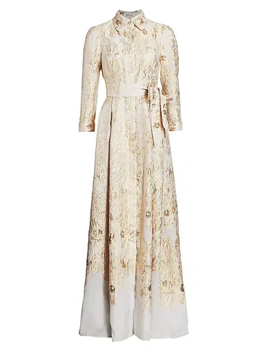Teri Jon by Rickie Freeman Women's Brocade Shirt Gown - Gold - Size 8 | Thumbnail 1 Teri Jon by Rickie Freeman Women's Brocade Shirt Gown - Gold - Size 8 | Thumbnail 1