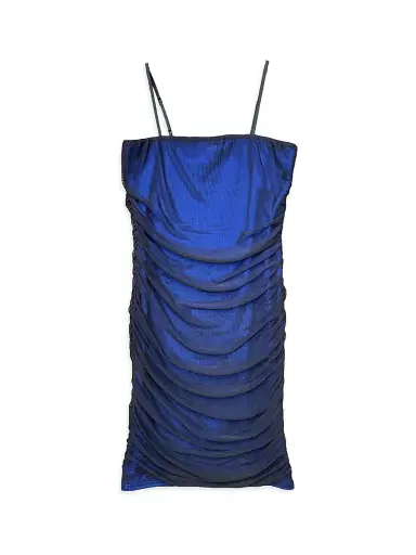 Un Deux Trois Girl's Mesh Dotted & Ruched Dress - Black Cobalt | Thumbnail 1 Un Deux Trois Girl's Mesh Dotted & Ruched Dress - Black Cobalt | Thumbnail 1