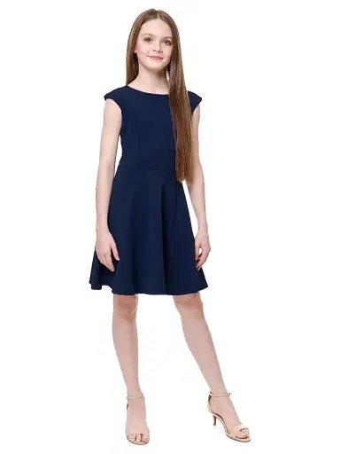 Un Deux Trois Girl's Textured Cap Sleeve Dress - | Thumbnail 2 Un Deux Trois Girl's Textured Cap Sleeve Dress - | Thumbnail 2