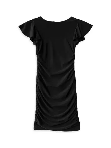 Un Deux Trois Girl's Fitted Ruched Dress - Black | Thumbnail 2 Un Deux Trois Girl's Fitted Ruched Dress - Black | Thumbnail 2