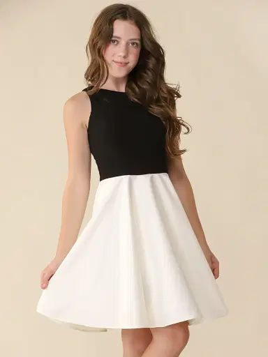 Un Deux Trois Girl's Glitter & Satin Crewneck Dress - Black | Thumbnail 2 Un Deux Trois Girl's Glitter & Satin Crewneck Dress - Black | Thumbnail 2