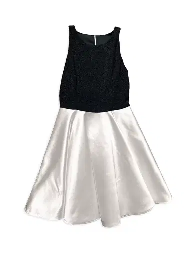 Un Deux Trois Girl's Glitter & Satin Crewneck Dress - Black | Thumbnail 1 Un Deux Trois Girl's Glitter & Satin Crewneck Dress - Black | Thumbnail 1