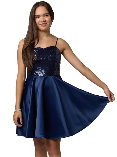 Un Deux Trois Girl's Sequin & Satin Dress - Navy | Thumbnail 2 Un Deux Trois Girl's Sequin & Satin Dress - Navy | Thumbnail 2