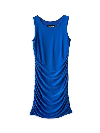 Un Deux Trois Girl's Ruched Knit Minidress - Classic Blue | Thumbnail 1 Un Deux Trois Girl's Ruched Knit Minidress - Classic Blue | Thumbnail 1