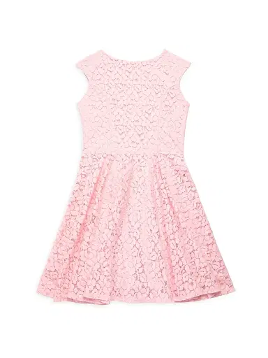 Un Deux Trois Girl's Lace Cap Sleeve Dress - Pink | Thumbnail 1 Un Deux Trois Girl's Lace Cap Sleeve Dress - Pink | Thumbnail 1