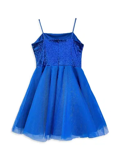 Un Deux Trois Girl's Sequin Fit-And-Flare Tulle Dress - Cobalt | Thumbnail 2 Un Deux Trois Girl's Sequin Fit-And-Flare Tulle Dress - Cobalt | Thumbnail 2