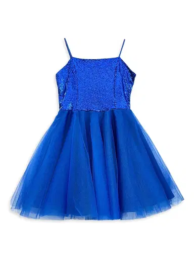 Un Deux Trois Girl's Sequin Fit-And-Flare Tulle Dress - Cobalt | Thumbnail 1 Un Deux Trois Girl's Sequin Fit-And-Flare Tulle Dress - Cobalt | Thumbnail 1