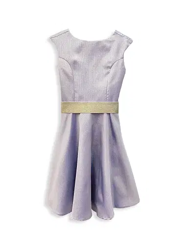 Un Deux Trois Girl's Cap-Sleeve Jacquard Flared Dress - Blue Gold | Thumbnail 1 Un Deux Trois Girl's Cap-Sleeve Jacquard Flared Dress - Blue Gold | Thumbnail 1