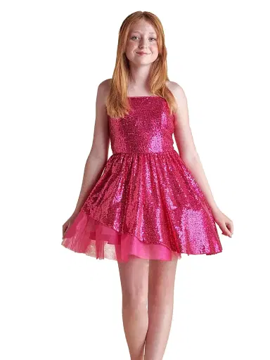 Un Deux Trois Girl's Peek-A-Boo Sequin Dress - Fuchsia | Thumbnail 2 Un Deux Trois Girl's Peek-A-Boo Sequin Dress - Fuchsia | Thumbnail 2