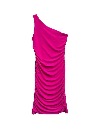 Un Deux Trois Girl's One-Shoulder Ruched Dress - Fuchsia | Thumbnail 1 Un Deux Trois Girl's One-Shoulder Ruched Dress - Fuchsia | Thumbnail 1