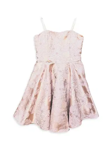 Un Deux Trois Girl's Brocade Satin Dress - Pink | Thumbnail 1 Un Deux Trois Girl's Brocade Satin Dress - Pink | Thumbnail 1