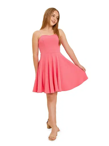 Un Deux Trois Girl's Fit-And-Flare Stretch-Knit Dress - Coral - Size 16 | Thumbnail 3 Un Deux Trois Girl's Fit-And-Flare Stretch-Knit Dress - Coral - Size 16 | Thumbnail 3