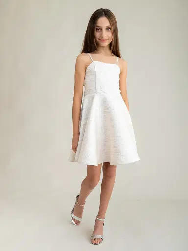 Un Deux Trois Girl's Satin Fit & Flare Dress - | Thumbnail 2 Un Deux Trois Girl's Satin Fit & Flare Dress - | Thumbnail 2
