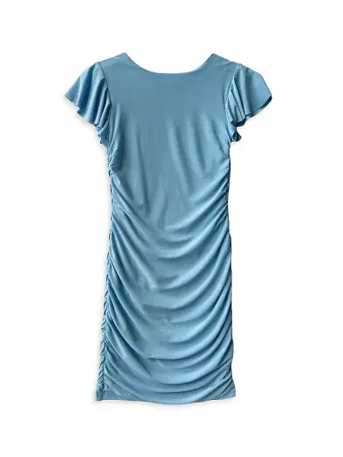 Un Deux Trois Girl's Fitted Ruched Dress - Peri Blue | Thumbnail 2 Un Deux Trois Girl's Fitted Ruched Dress - Peri Blue | Thumbnail 2