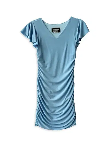 Un Deux Trois Girl's Fitted Ruched Dress - Peri Blue | Thumbnail 1 Un Deux Trois Girl's Fitted Ruched Dress - Peri Blue | Thumbnail 1